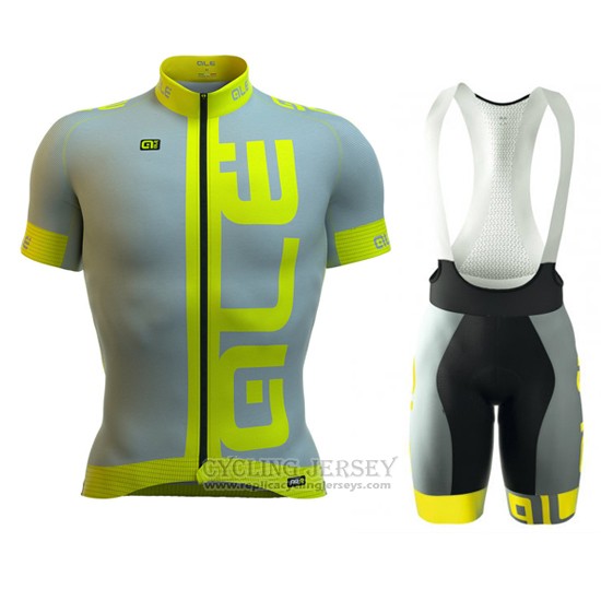 2016 Cycling Jersey ALE Yellow and Gray Short Sleeve and Bib Short
