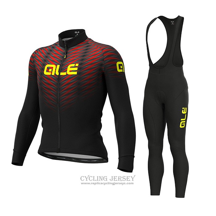 2021 Cycling Jersey ALE Black Red Long Sleeve And Bib Tight