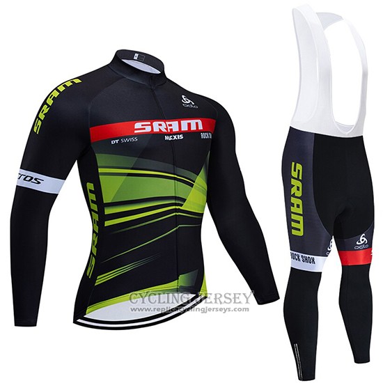 2020 Cycling Jersey Sram Black Green Long Sleeve And Bib Tight