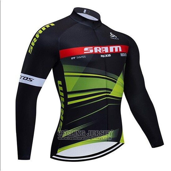 2020 Cycling Jersey Sram Black Green Long Sleeve And Bib Tight