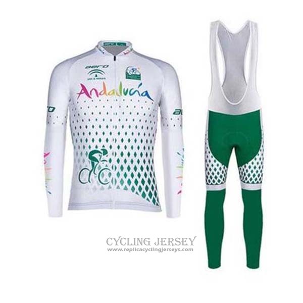 2020 Cycling Jersey Andalucia White Green Long Sleeve And Bib Tight