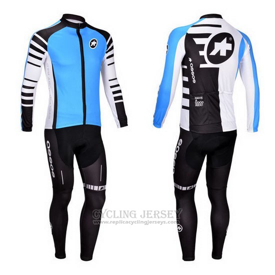 2013 Cycling Jersey Assos Sky Blue and Black Long Sleeve and Bib Tight