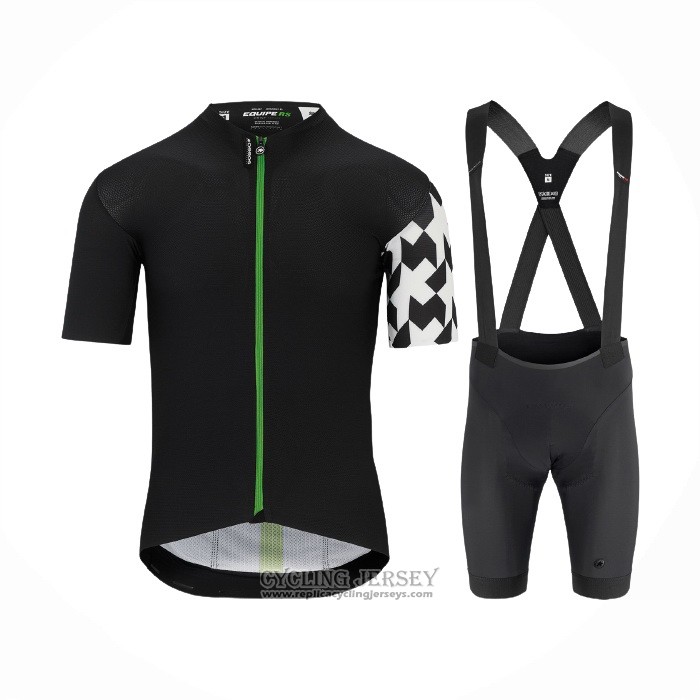 2021 Cycling Jersey Assos Black White Green Short Sleeve And Bib Short