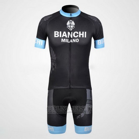 2012 Cycling Jersey Bianchi Black and Light Blue Short Sleeve and Bib Short