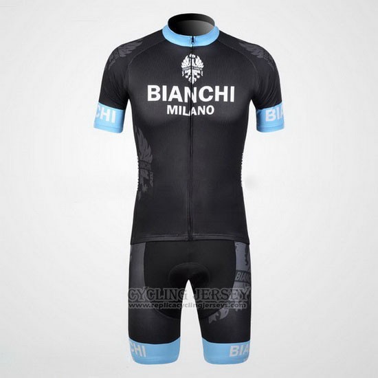 2012 Cycling Jersey Bianchi Black and Light Blue Short Sleeve and Bib Short