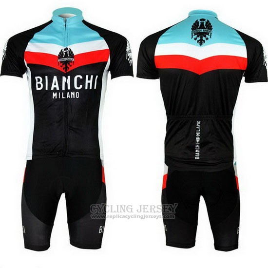 2013 Cycling Jersey Bianchi Black and Light Blue Short Sleeve and Bib Short