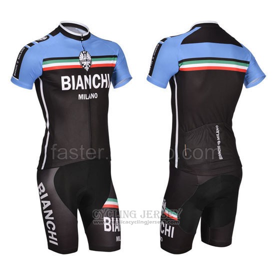 2014 Cycling Jersey Bianchi Black and Blue Short Sleeve and Bib Short