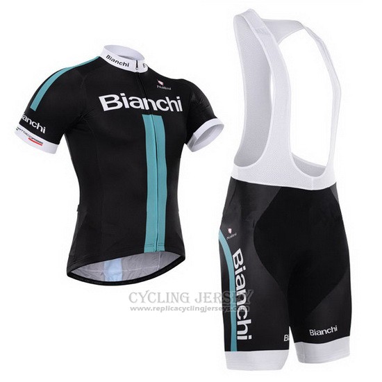 2014 Cycling Jersey Bianchi Black and Green Short Sleeve and Bib Short