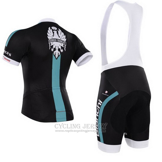 2014 Cycling Jersey Bianchi Black and Green Short Sleeve and Bib Short