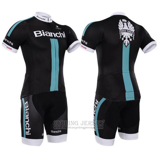 2014 Cycling Jersey Bianchi Black and Green Short Sleeve and Bib Short
