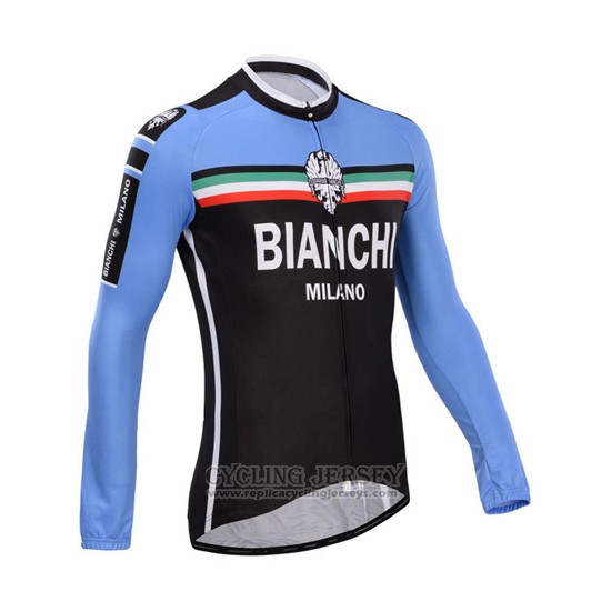 2014 Cycling Jersey Bianchi Black and Sky Blue Long Sleeve and Bib Tight
