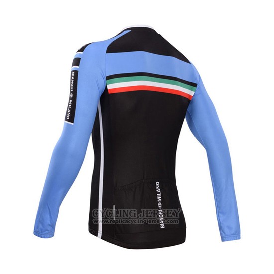 2014 Cycling Jersey Bianchi Black and Sky Blue Long Sleeve and Bib Tight