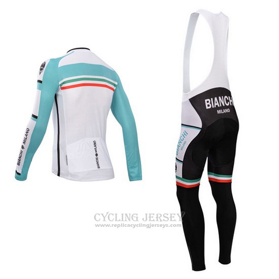 2014 Cycling Jersey Bianchi Green and White Long Sleeve and Bib Tight