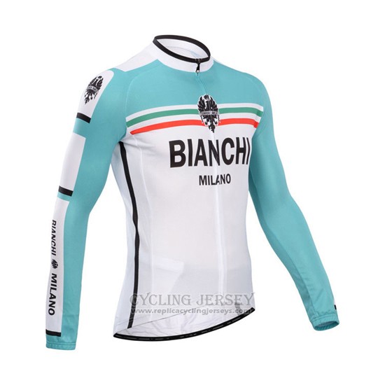 2014 Cycling Jersey Bianchi Green and White Long Sleeve and Bib Tight