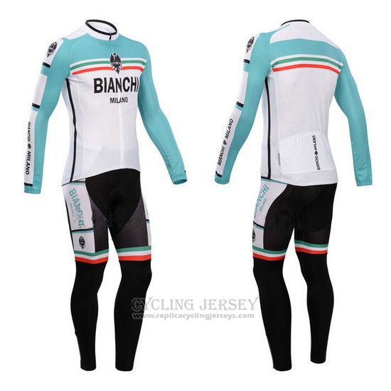 2014 Cycling Jersey Bianchi Green and White Long Sleeve and Bib Tight