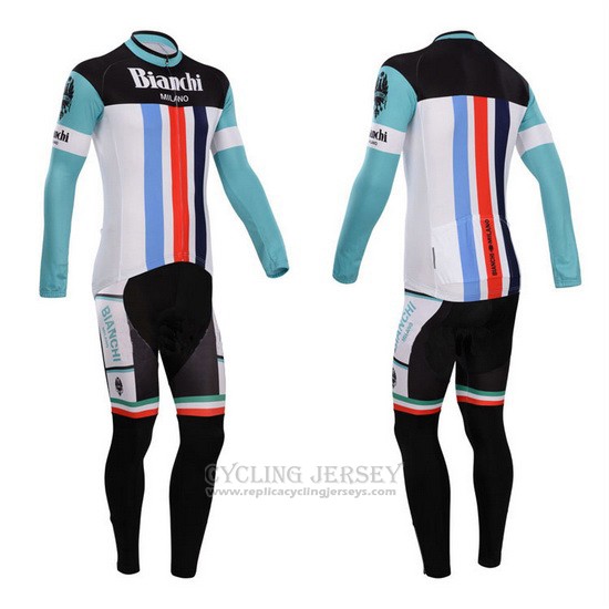 2014 Cycling Jersey Bianchi White and Green Long Sleeve and Bib Tight
