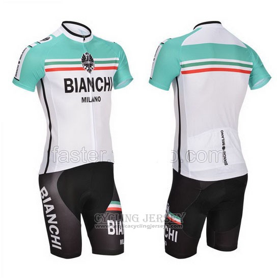 2014 Cycling Jersey Bianchi White and Green Short Sleeve and Bib Short