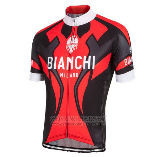 2016 Cycling Jersey Bianchi Black and Red Short Sleeve and Bib Short