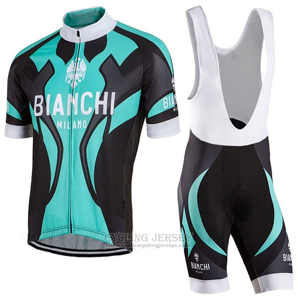 2016 Cycling Jersey Bianchi Black and Sky Blue Short Sleeve and Bib ...