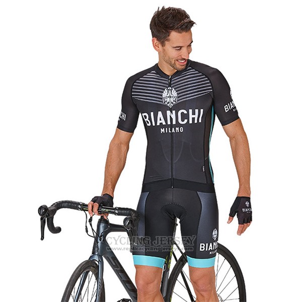 2017 Cycling Jersey Bianchi Milano Ceresole Black Short Sleeve and Bib Short