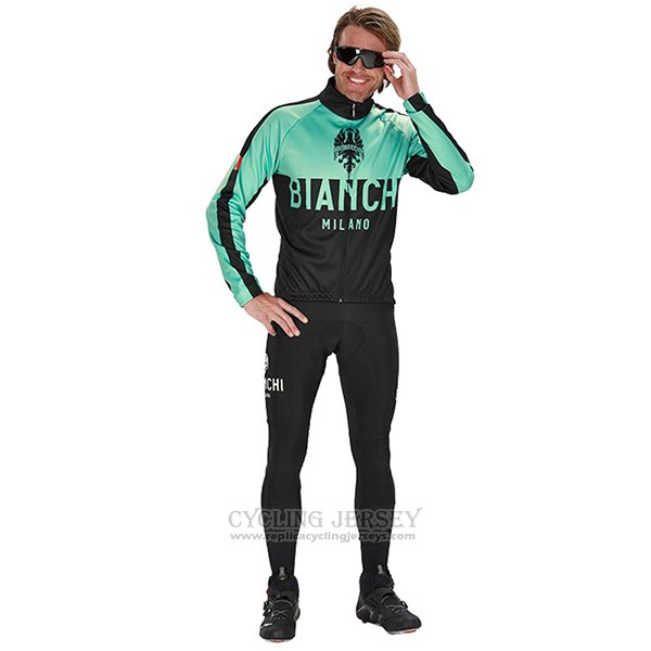 2017 Cycling Jersey Bianchi Milano Ml Green and Black Long Sleeve and Bib Tight