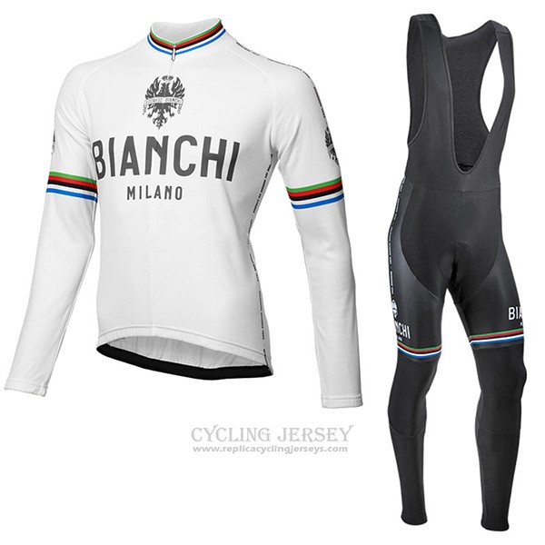 2017 Cycling Jersey Bianchi Milano Ml White Long Sleeve and Bib Tight