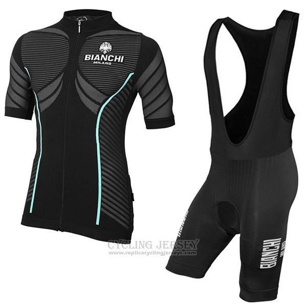 2017 Cycling Jersey Bianchi Milano Tago Black Short Sleeve and Bib Short