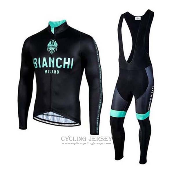 2020 Cycling Jersey Bianchi Black Green Long Sleeve And Bib Tight