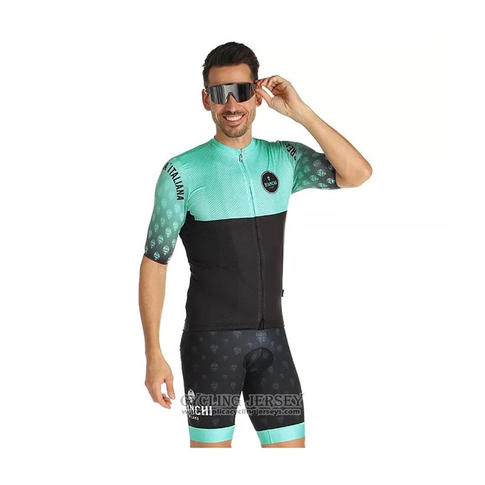 2021 Cycling Jersey Bianchi Black Green Short Sleeve And Bib Short