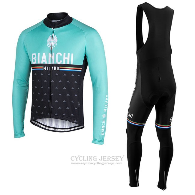 Cycling Jersey Bianchi Milano Nalles Light Blue Black Long Sleeve and Bib Tight