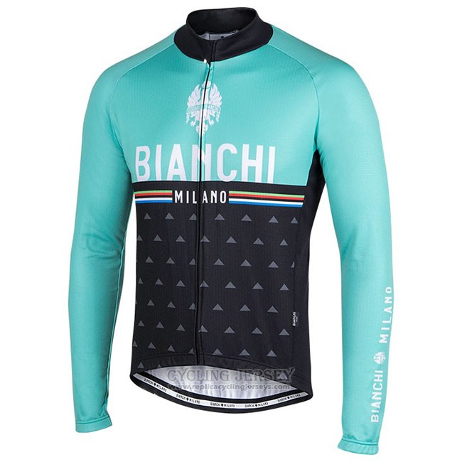 Cycling Jersey Bianchi Milano Nalles Light Blue Black Long Sleeve and Bib Tight