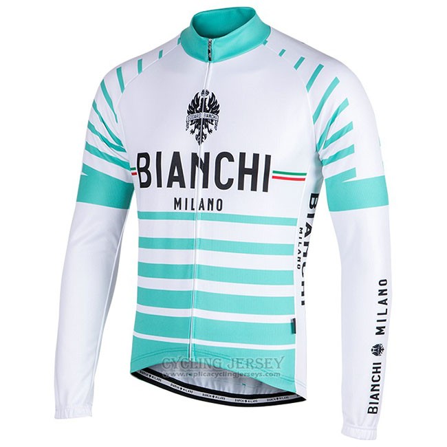 Cycling Jersey Bianchi Milano Nalles Light Blue White Long Sleeve and Bib Tight