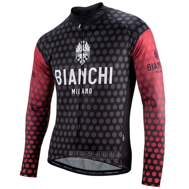 Cycling Jersey Bianchi Milano Petroso Black Red Long Sleeve and Bib Tight