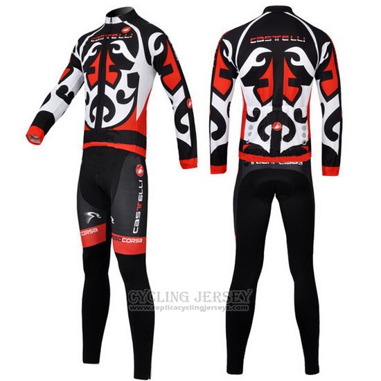 2011 Cycling Jersey Castelli Red and Black Long Sleeve and Bib Tight