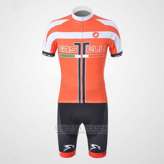 2011 Cycling Jersey Castelli White and Orange Short Sleeve and Bib Short