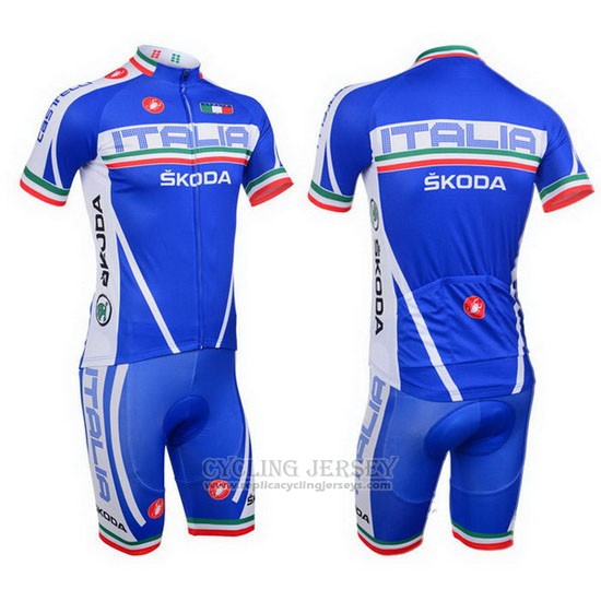 2013 Cycling Jersey Castelli Italy White and Blue Short Sleeve and Bib Short