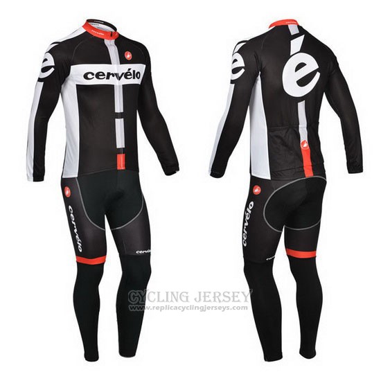 2013 Cycling Jersey Cervelo White and Black Long Sleeve and Bib Tight