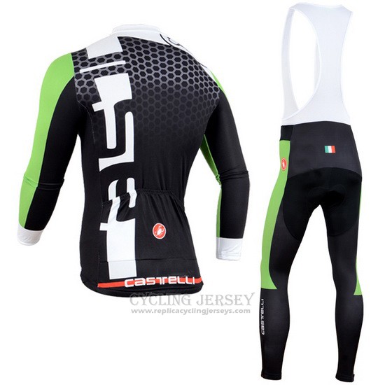 2014 Cycling Jersey Castelli Black and Green Long Sleeve and Bib Tight