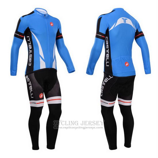 2014 Cycling Jersey Castelli Blue and Black Long Sleeve and Bib Tight