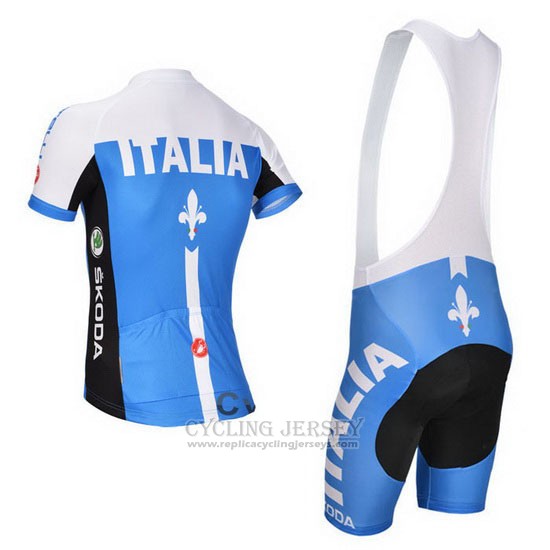2014 Cycling Jersey Castelli Blue and White Short Sleeve and Bib Short