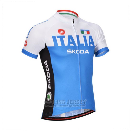 2014 Cycling Jersey Castelli Blue and White Short Sleeve and Bib Short