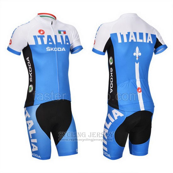 2014 Cycling Jersey Castelli Blue and White Short Sleeve and Bib Short