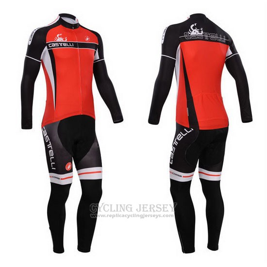 2014 Cycling Jersey Castelli Red Long Sleeve and Bib Tight