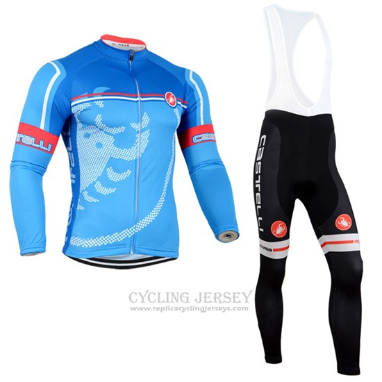 2014 Cycling Jersey Castelli Red Sky Blue Long Sleeve and Bib Tight