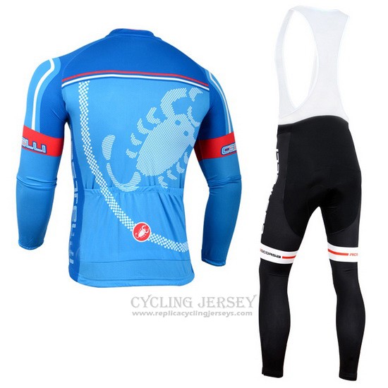 2014 Cycling Jersey Castelli Red Sky Blue Long Sleeve and Bib Tight