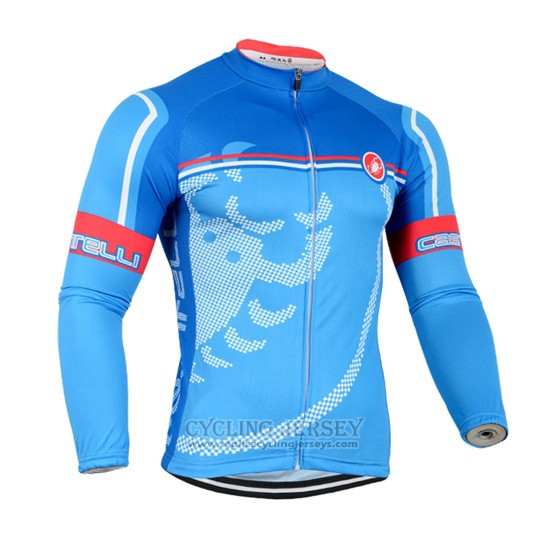 2014 Cycling Jersey Castelli Red Sky Blue Long Sleeve and Bib Tight