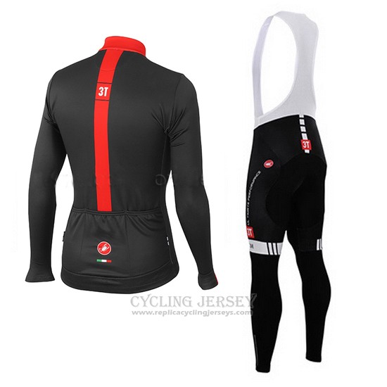 2015 Cycling Jersey Castelli 3t Black and Red Long Sleeve and Bib Tight