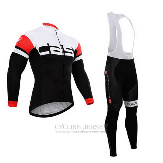 2015 Cycling Jersey Castelli Deep White and Black Long Sleeve and Bib Tight