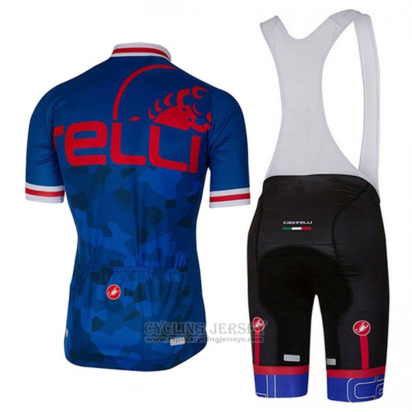 2017 Cycling Jersey Castelli Blue and Red Short Sleeve and Bib Short