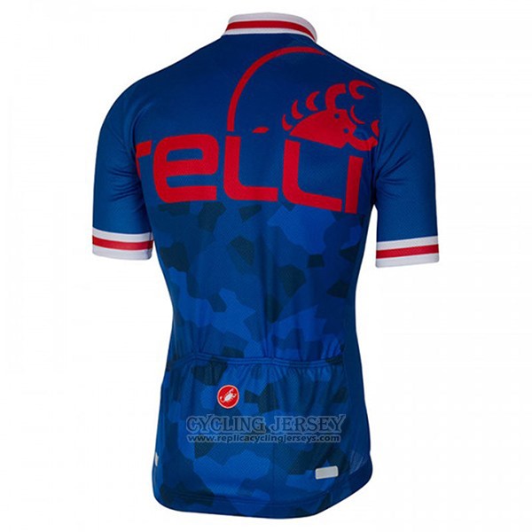 2017 Cycling Jersey Castelli Blue and Red Short Sleeve and Bib Short